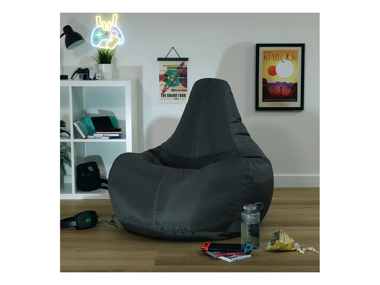 Pouf inclinable à dossier haut pour usage intérieur et extérieur gris anthracite - DALTON