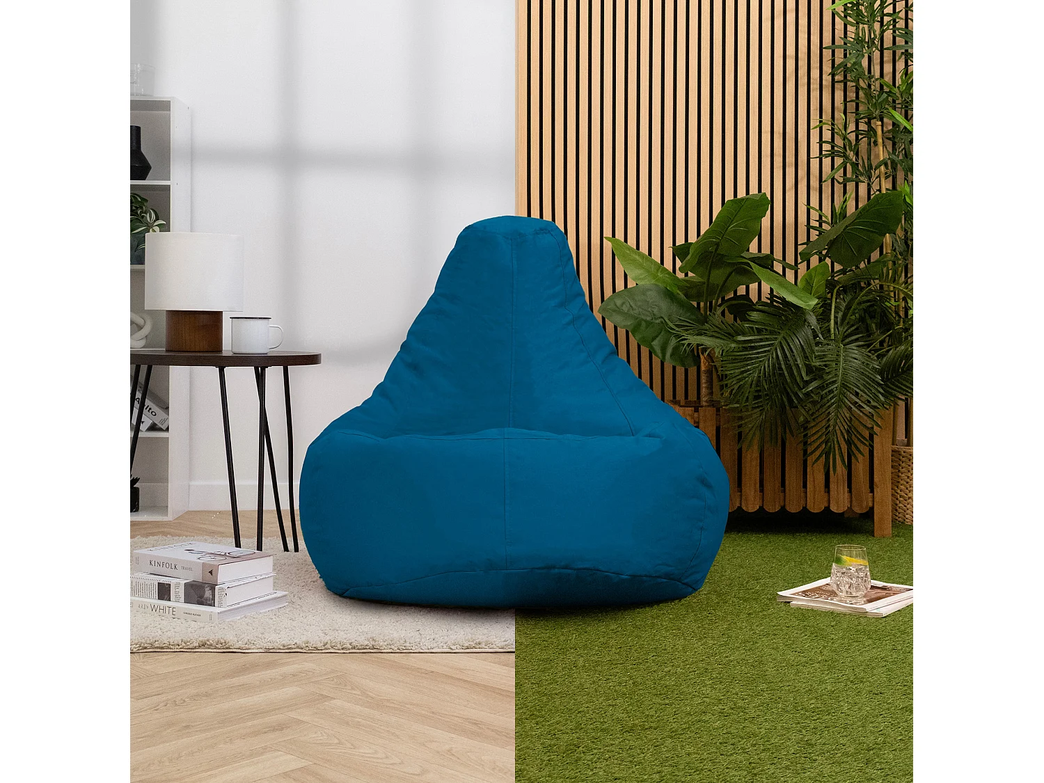 Pouf inclinable à dossier haut pour usage intérieur et extérieur bleu canard