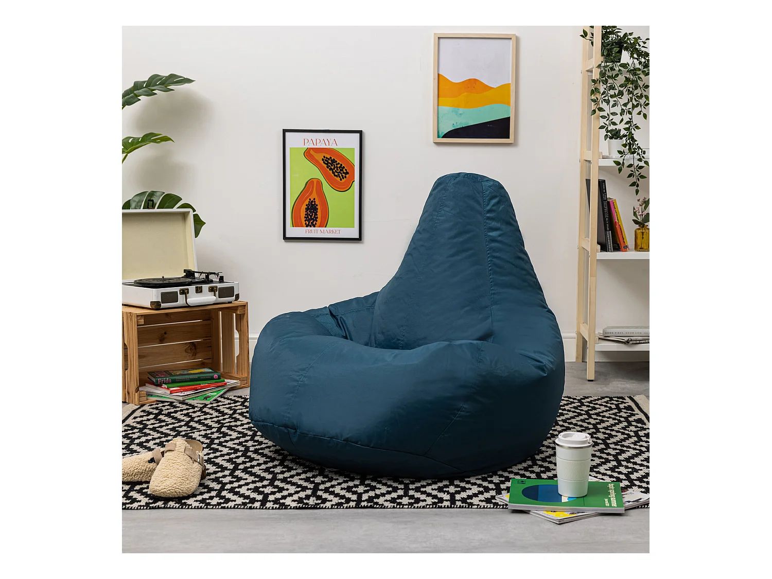 Pouf inclinable à dossier haut pour usage intérieur et extérieur bleu canard