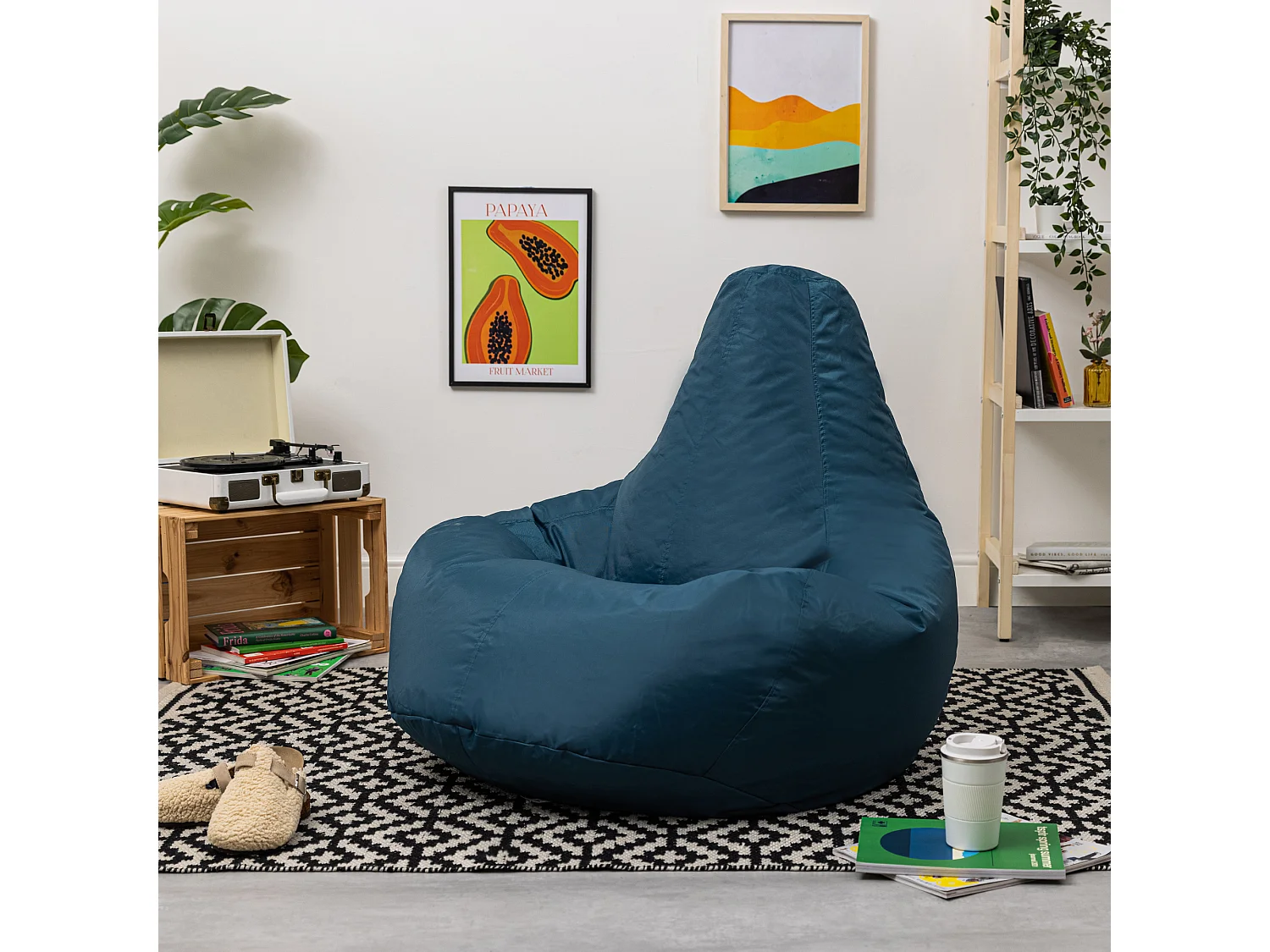 Pouf inclinable à dossier haut pour usage intérieur et extérieur bleu canard