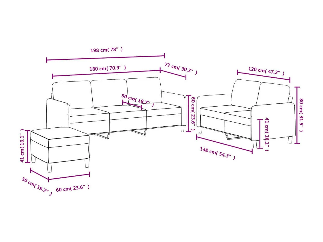 3-delige Loungeset fluweel bruin