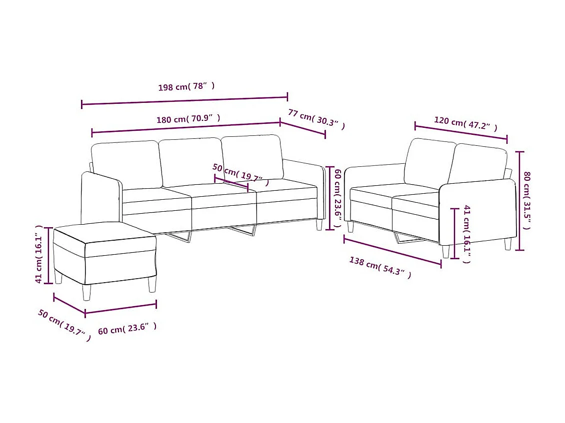 Ensemble de canapés 3 pcs marron velours