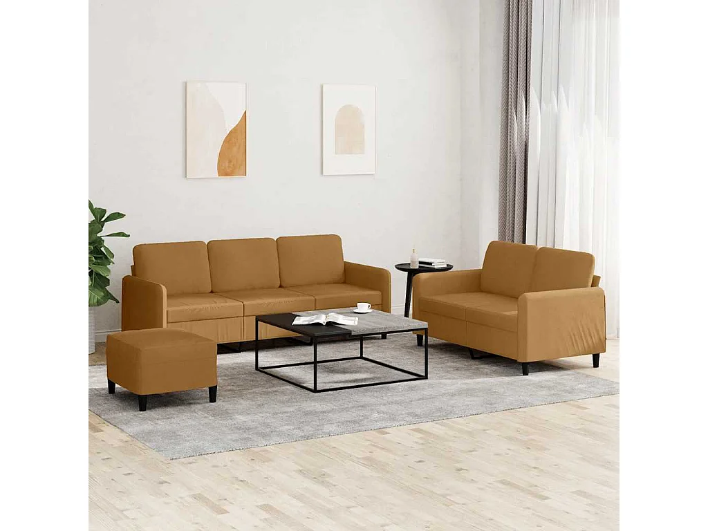 Set di Divani 3 pz Marrone in Velluto