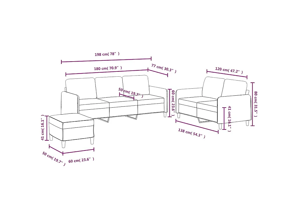 Set di Divani 3 pz Marrone in Velluto