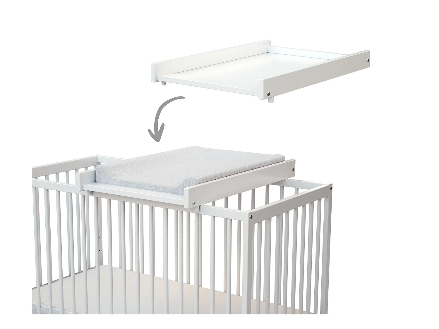 Abnehmbarer Wickeltisch mit Matratze für Babybett ESSENTIEL Holz Weiß