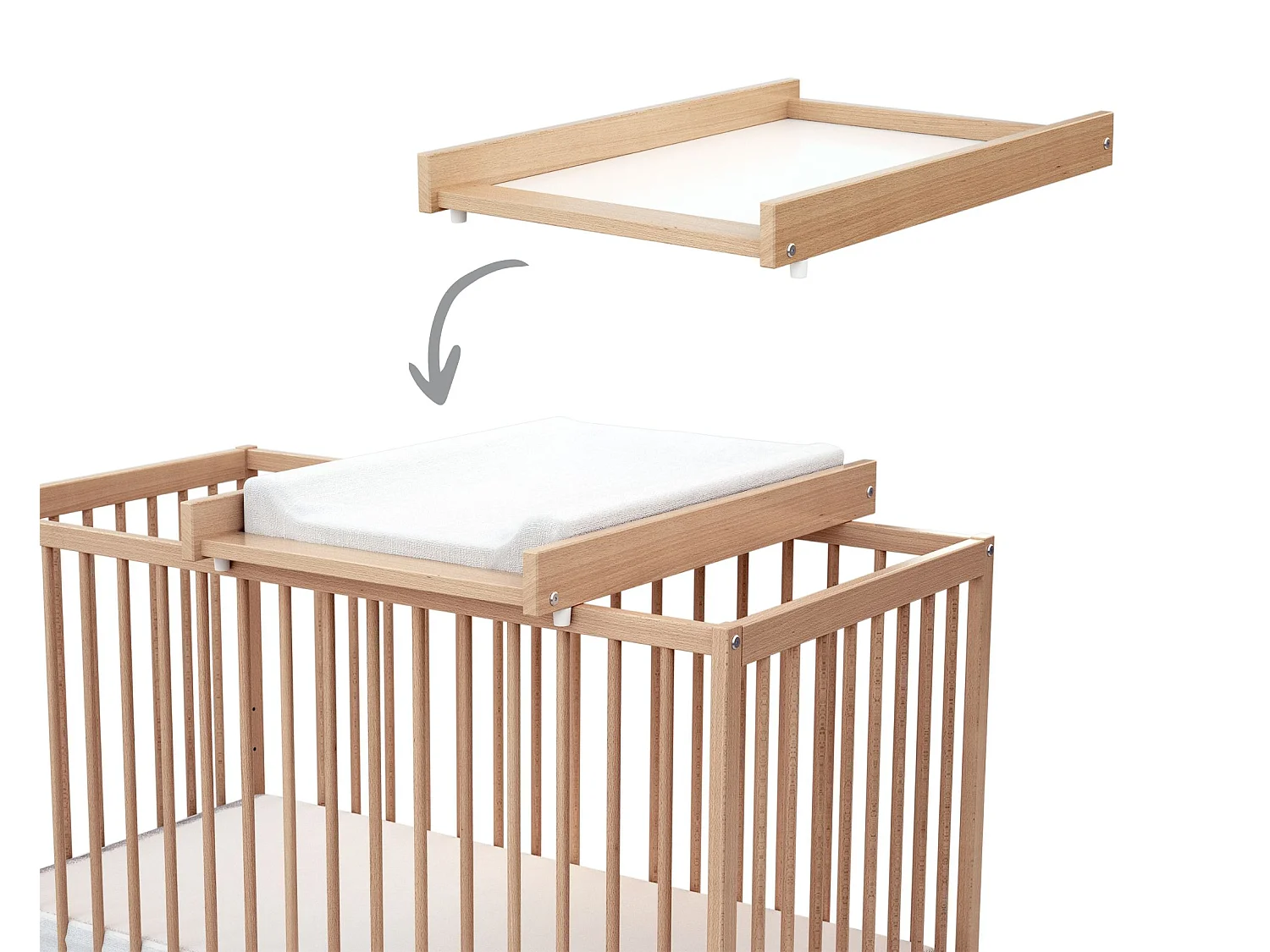 Plan à langer amovible avec matelas pour lit bébé en bois ESSENTIEL Hêtre Verni