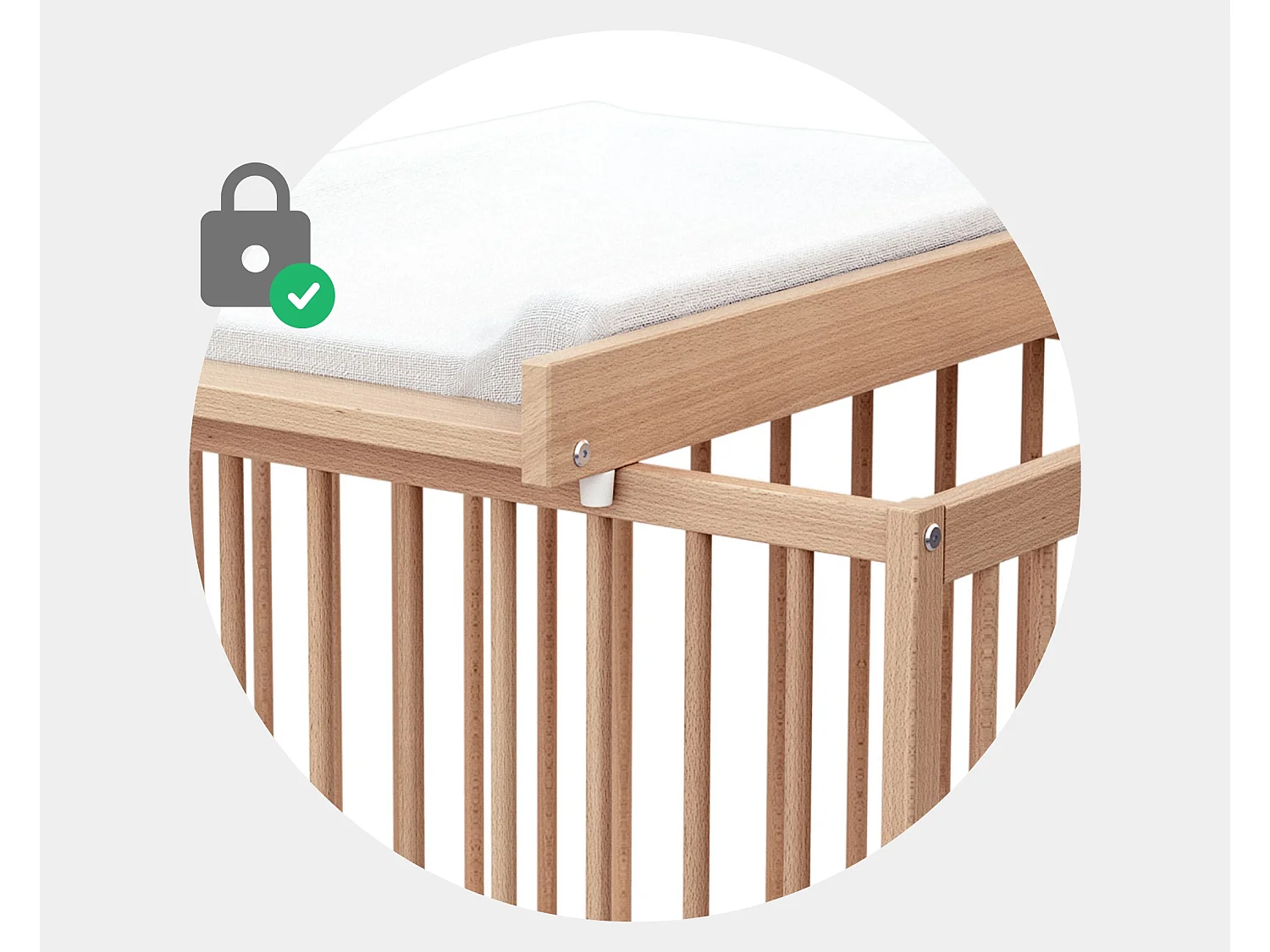 Plan à langer amovible avec matelas pour lit bébé en bois ESSENTIEL Hêtre Verni