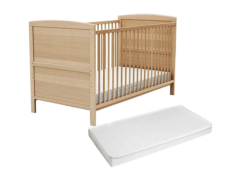 Lit bébé évolutif en bois avec matelas en bois ESSENTIEL Hêtre Verni