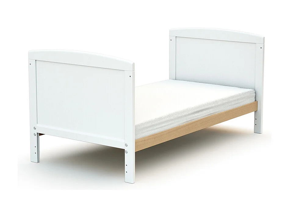 Lit bébé évolutif en bois avec matelas en bois ESSENTIEL Blanc et Hêtre Verni