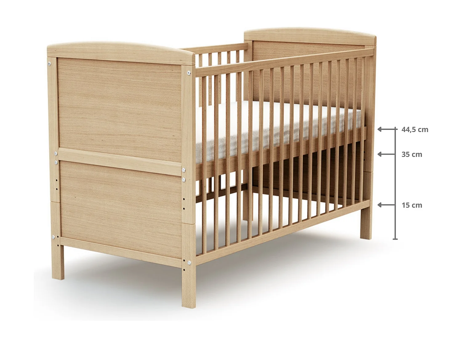 Lit bébé évolutif en bois avec matelas en bois ESSENTIEL Hêtre Verni