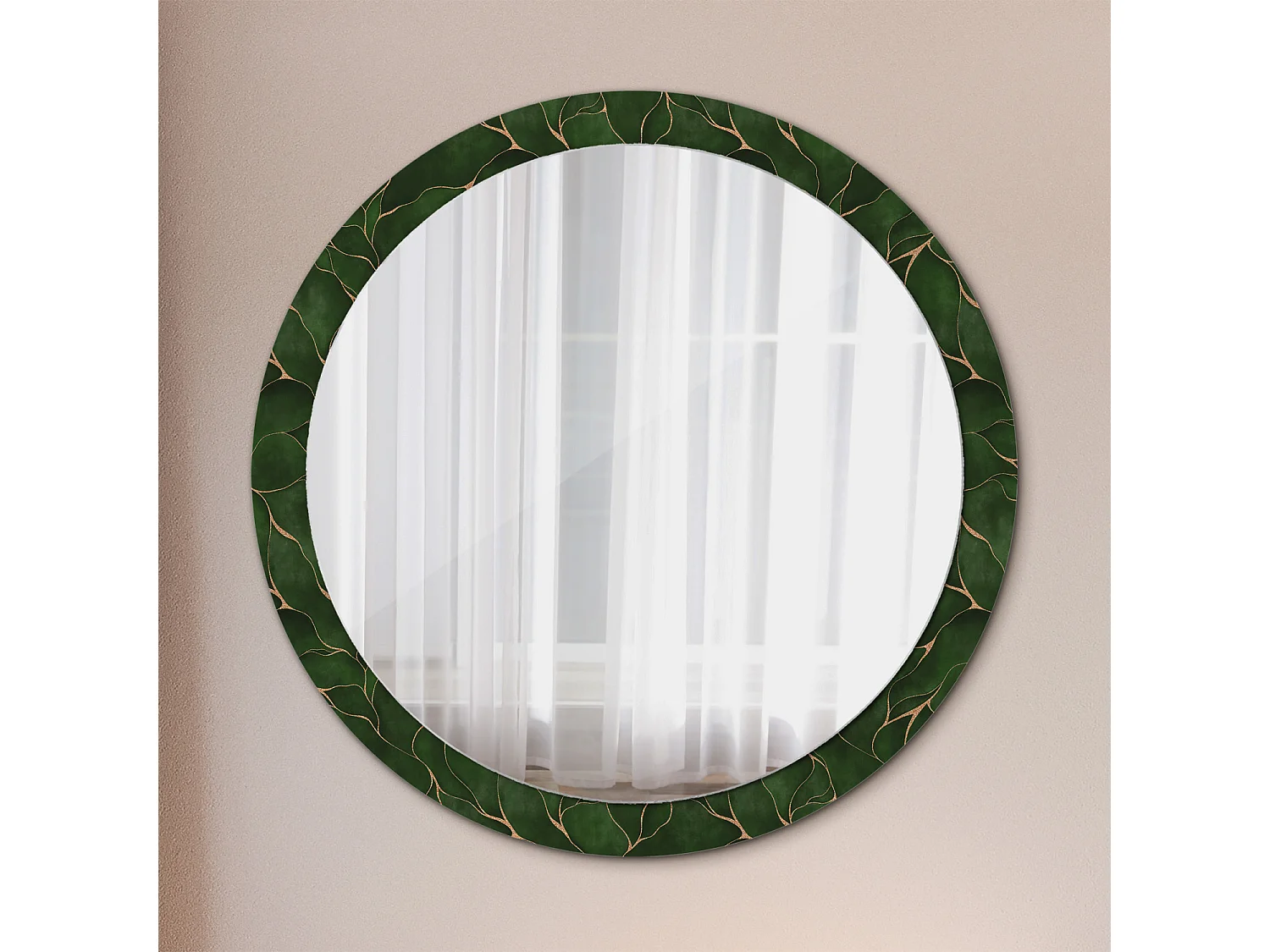 Miroir rond décoratif - Feuille abstraite - 100 cm