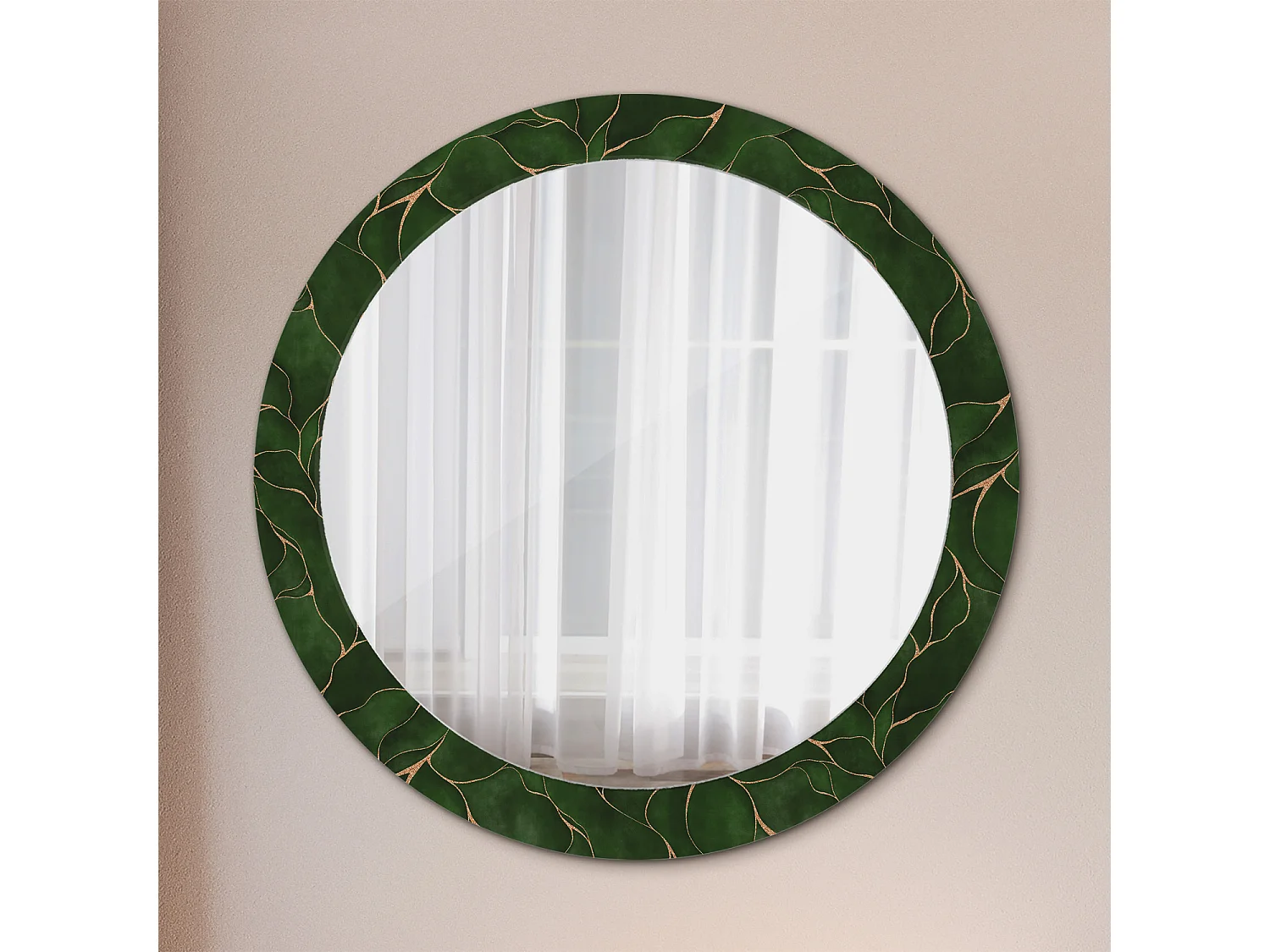 Miroir rond décoratif - Feuille abstraite - 80 cm