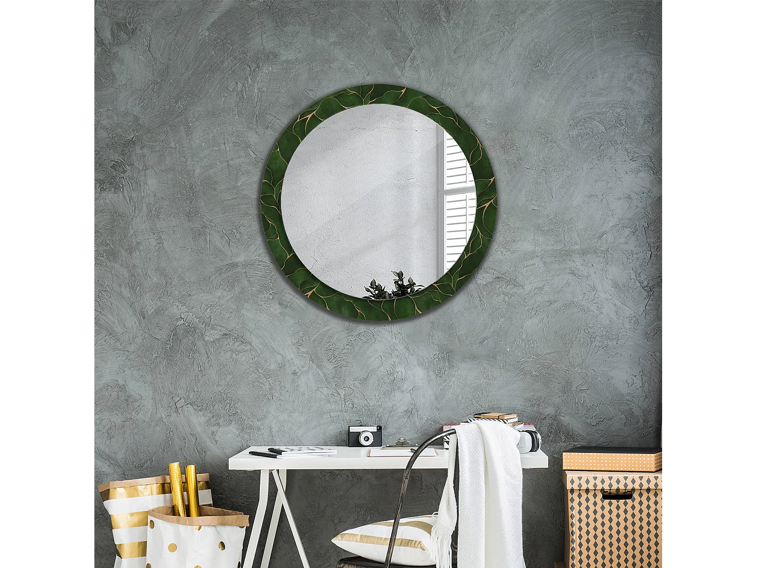 Miroir rond décoratif - Feuille abstraite - 80 cm