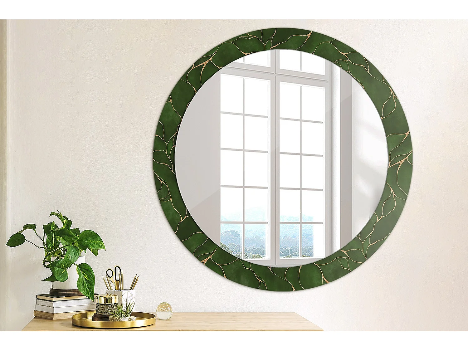 Miroir rond décoratif - Feuille abstraite - 80 cm