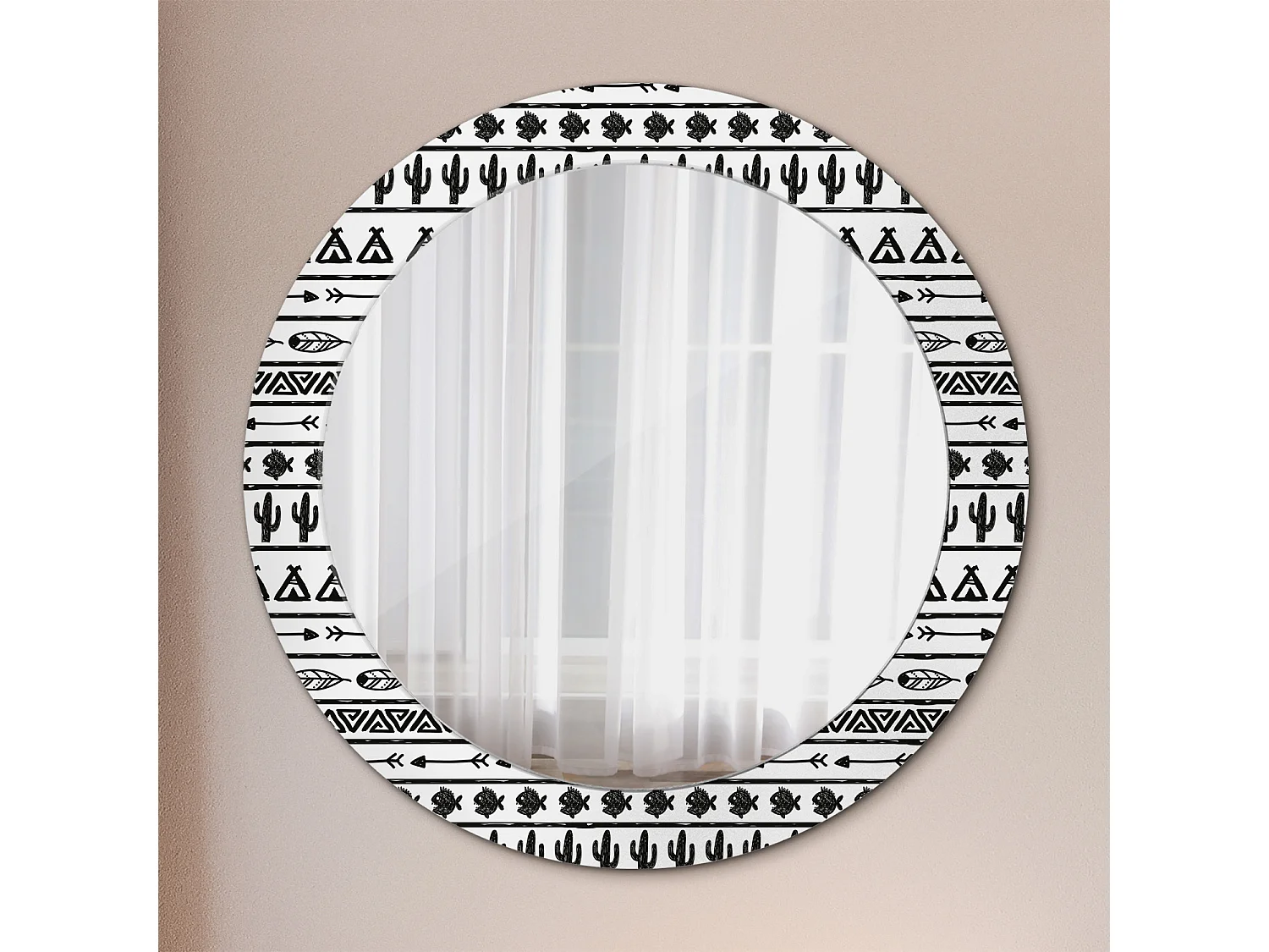Miroir rond décoratif - Feuille abstraite - 70 cm