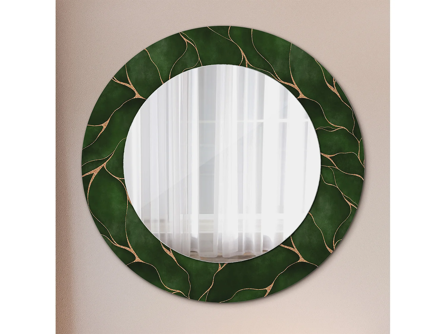 Miroir rond décoratif - Feuille abstraite - 50 cm