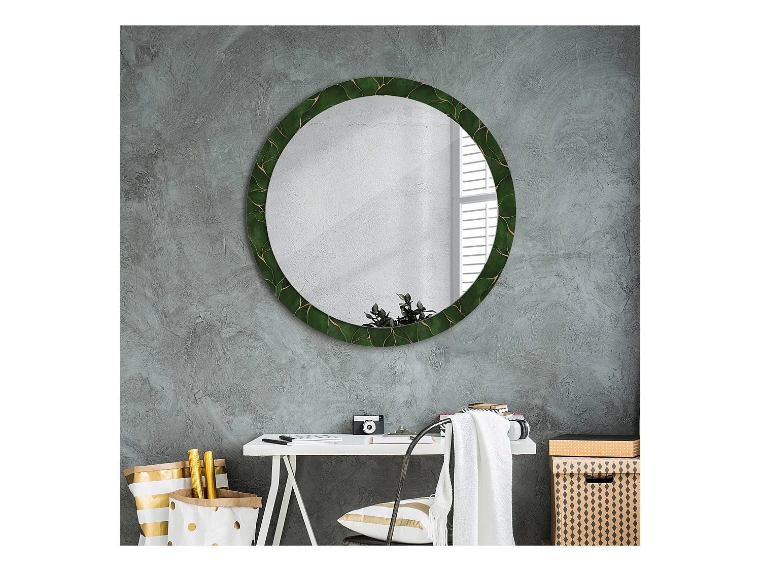 Ronde decoratieve spiegel - Abstract blad - 90 cm