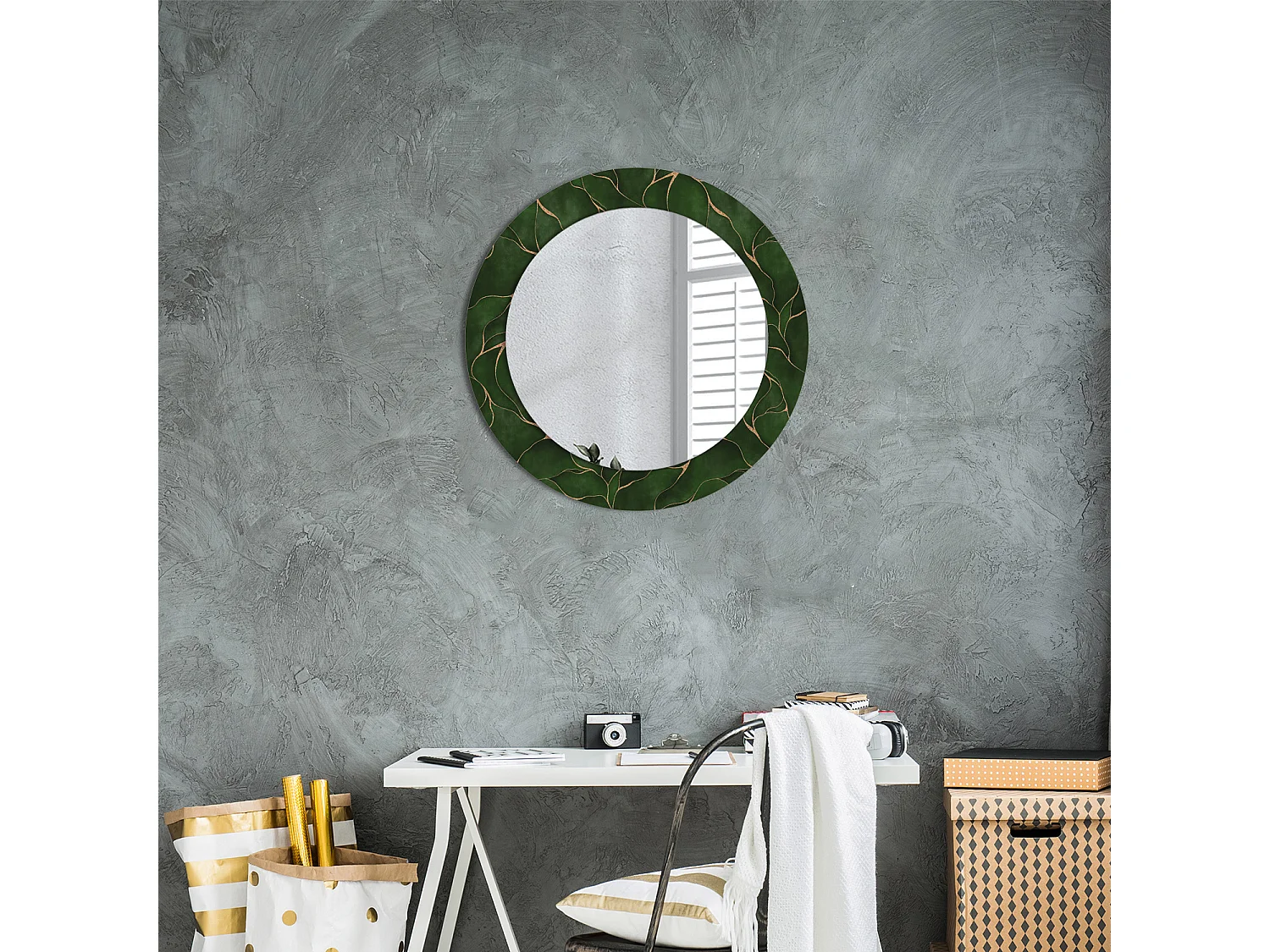 Miroir rond décoratif - Feuille abstraite - 60 cm