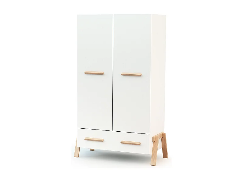 Kinderkast met 2 houten deuren CANAILLE Wit en beuken 108 x 53 x176 cm