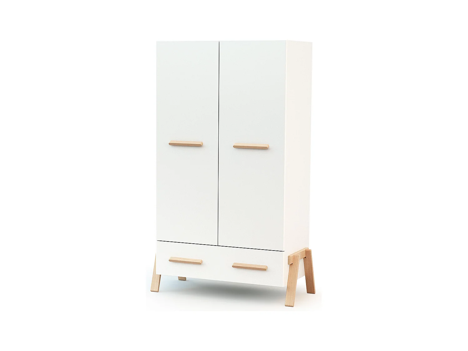 Armario infantíl 2 puertas CANAILLE e madera - Blanco/Haya - 108 x 53 x 176 cm