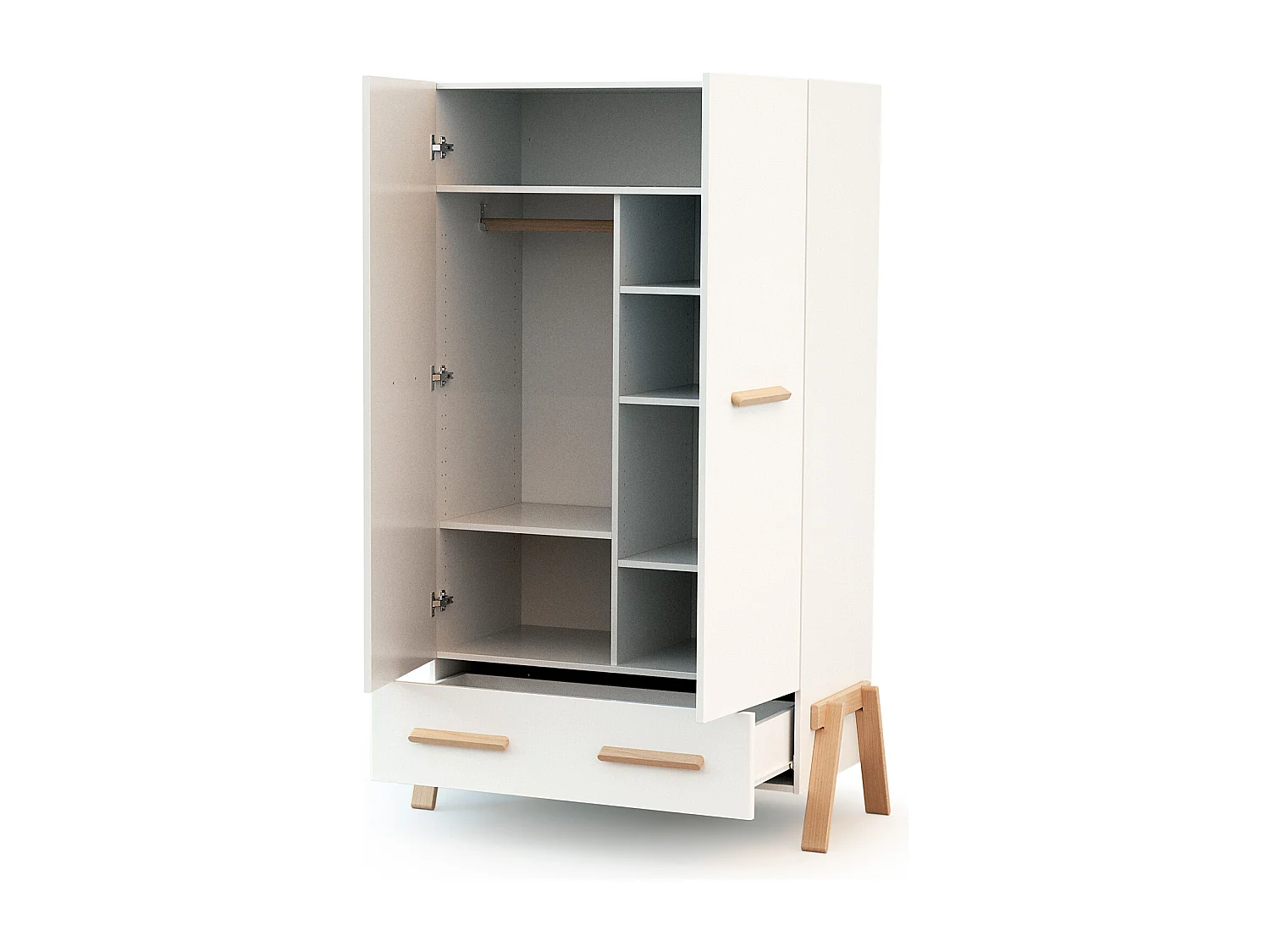 Armoire enfant 2 portes en bois CANAILLE Blanc et Hêtre 108 x 53 x176 cm