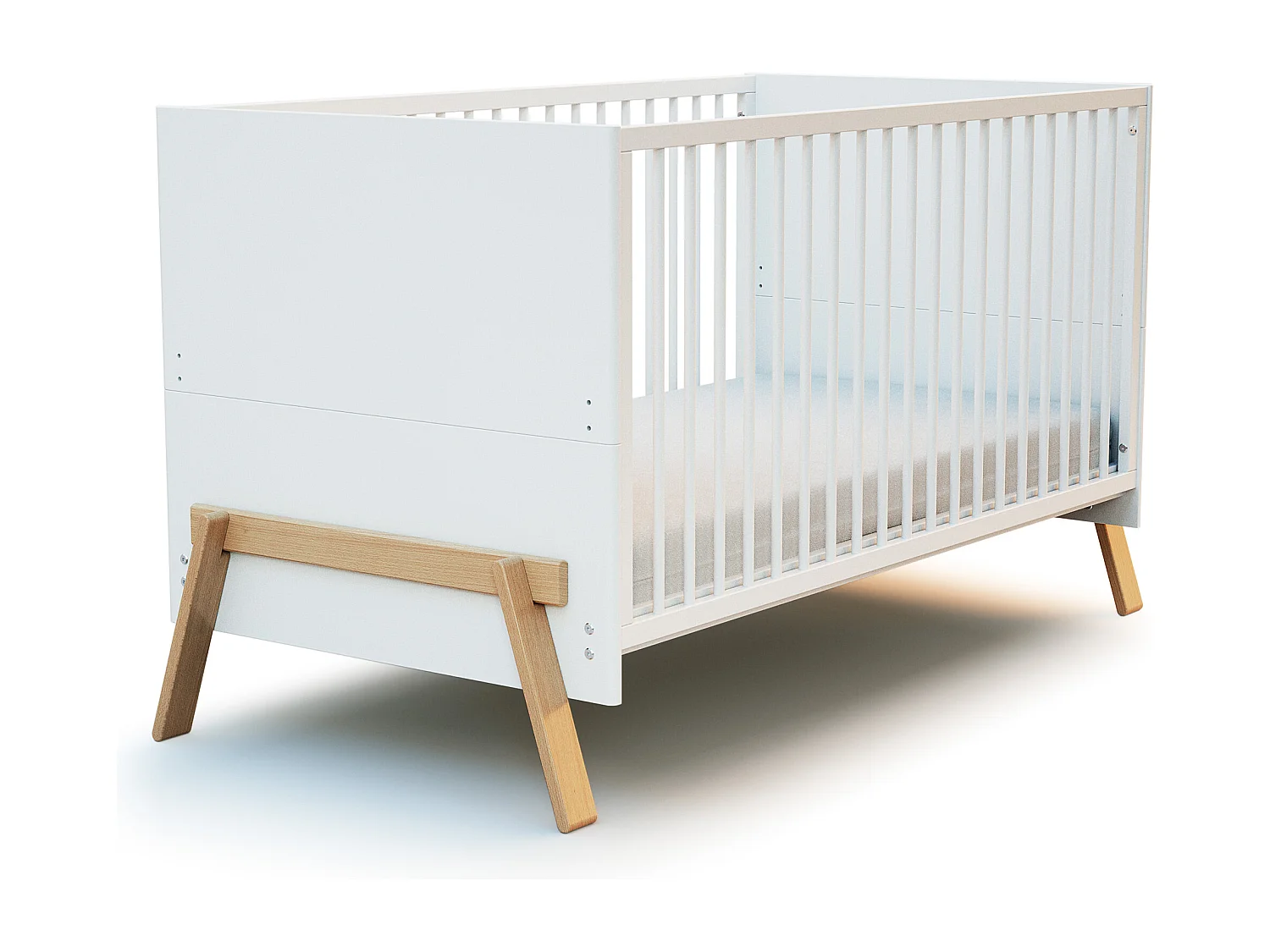 Habitación bebe completa evolutiva CANAILLE madera - Blanco/Haya Barnizada - 70 x 140 - 155,5 x 79 x 87,5 cm