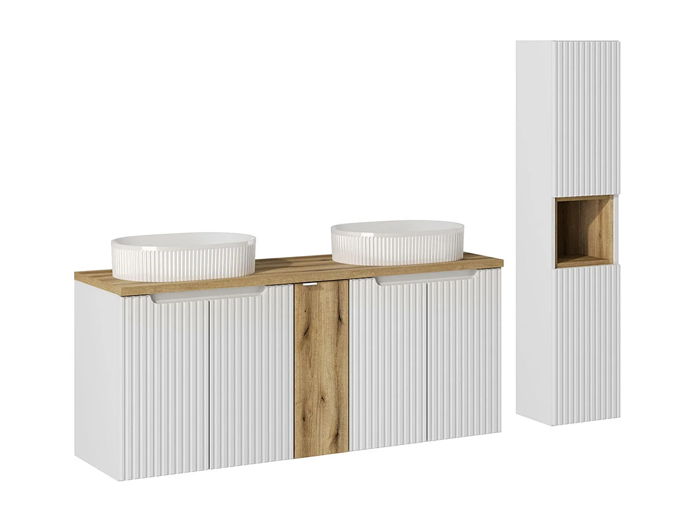 Riva White and Wood 5-dørs 140 cm dobbelt håndvask med piedestal