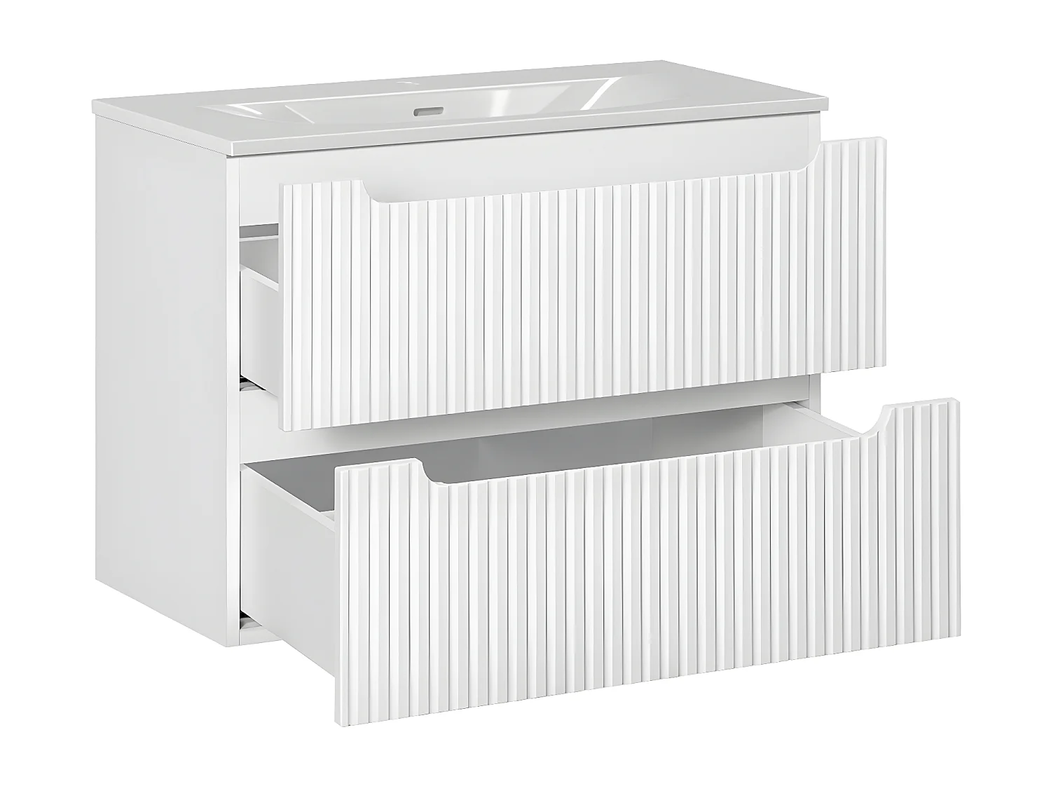 Ensemble meuble simple vasque encastrée 80cm 2 tiroirs et colonne Riva Blanc et Bois