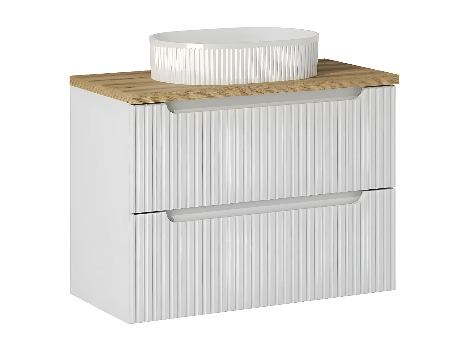 Ensemble meuble simple vasque 80cm 2 tiroirs et colonne Riva Blanc et Bois