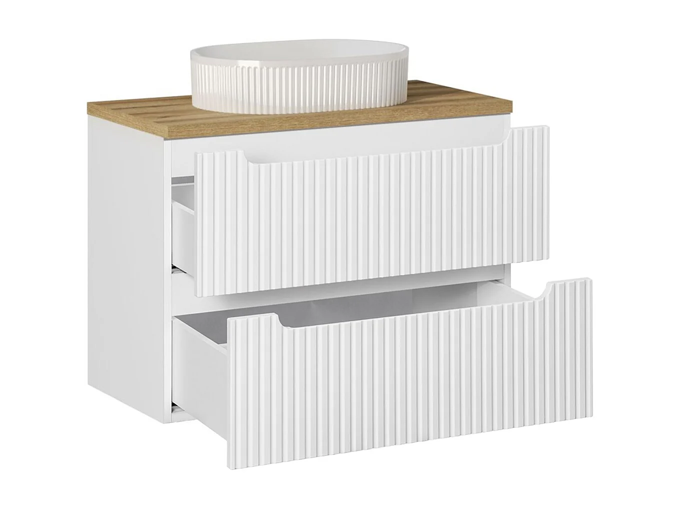 Riva Wit en Hout 80cm 2-lades wastafel met sokkel