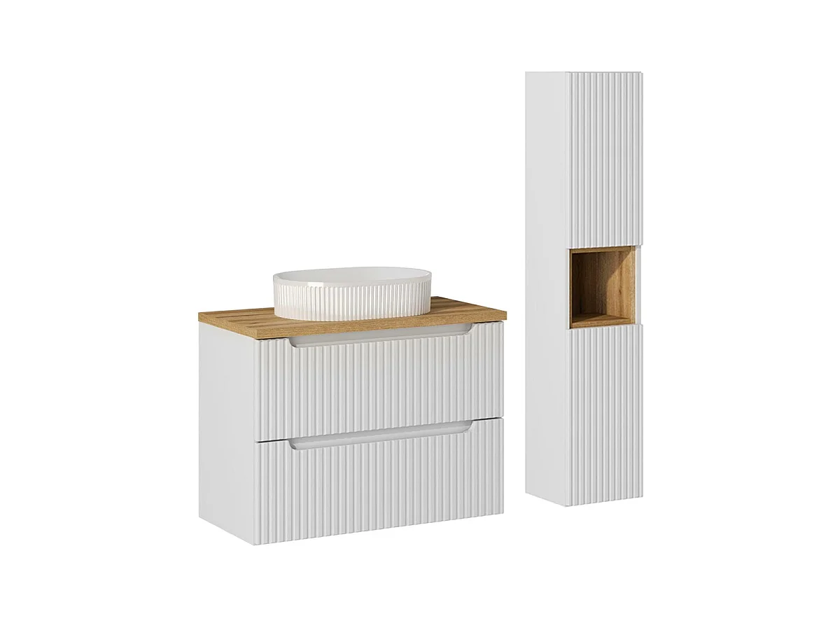 Riva Wit en Hout 80cm 2-lades wastafel met sokkel