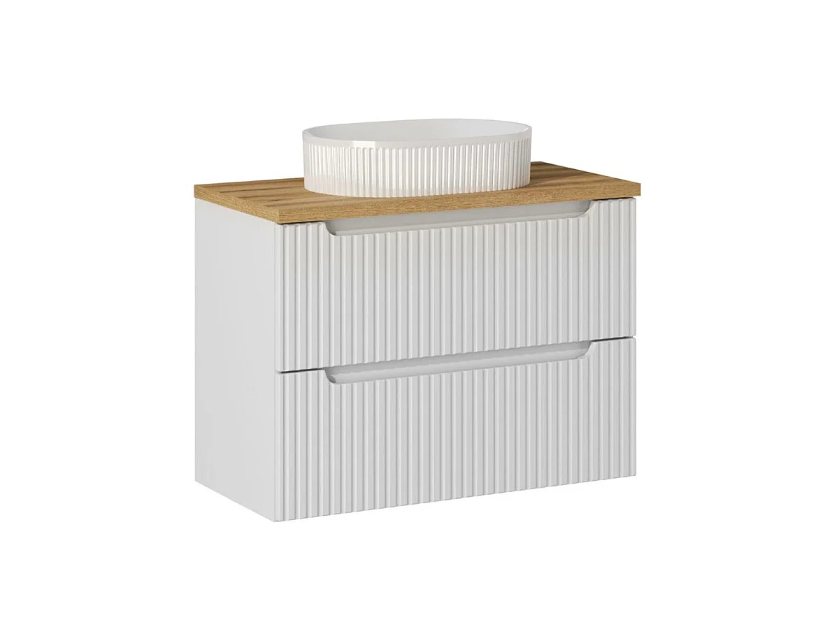 Riva Wit en Hout 80cm 2-lades wastafel met sokkel