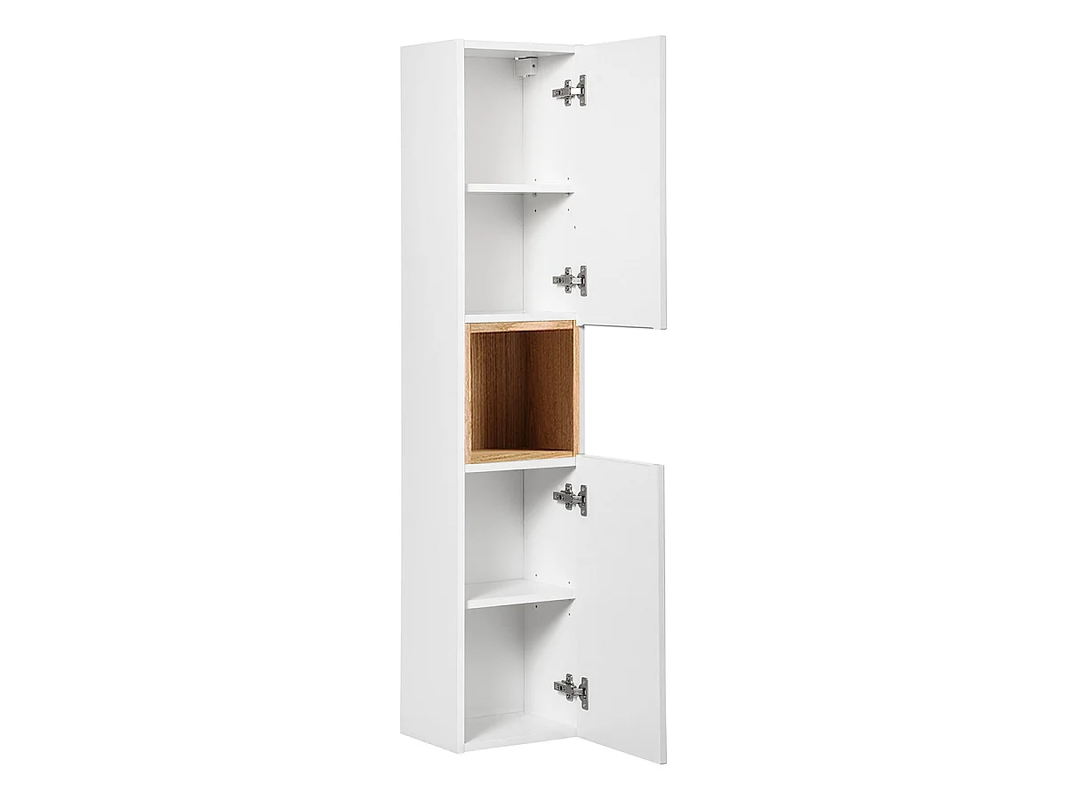 Ensemble meuble double vasque 140cm 4 tiroirs et colonne Riva Blanc et Bois