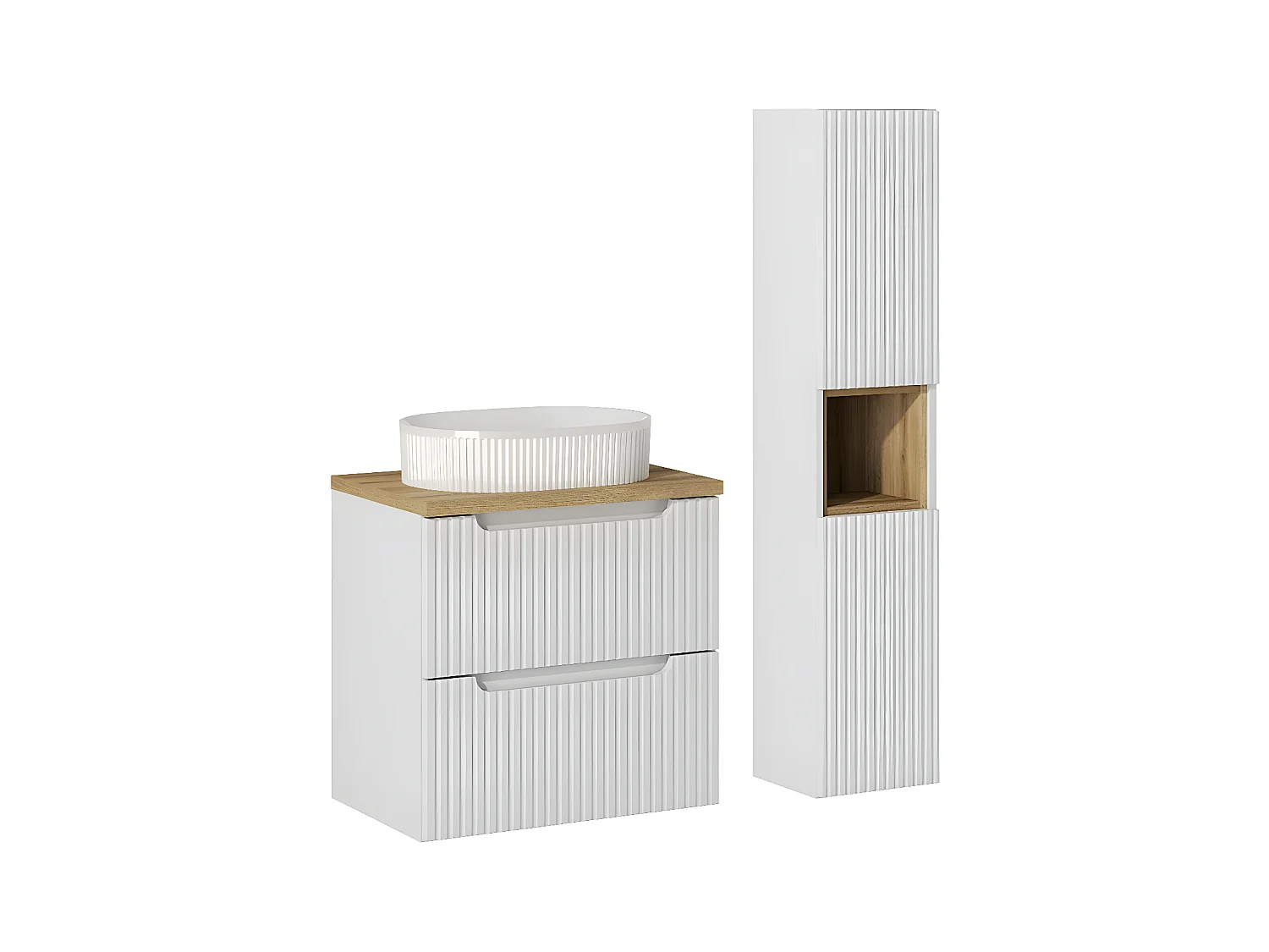 Riva Wit en Hout 60cm Enkele wastafel met 2 lades en sokkel