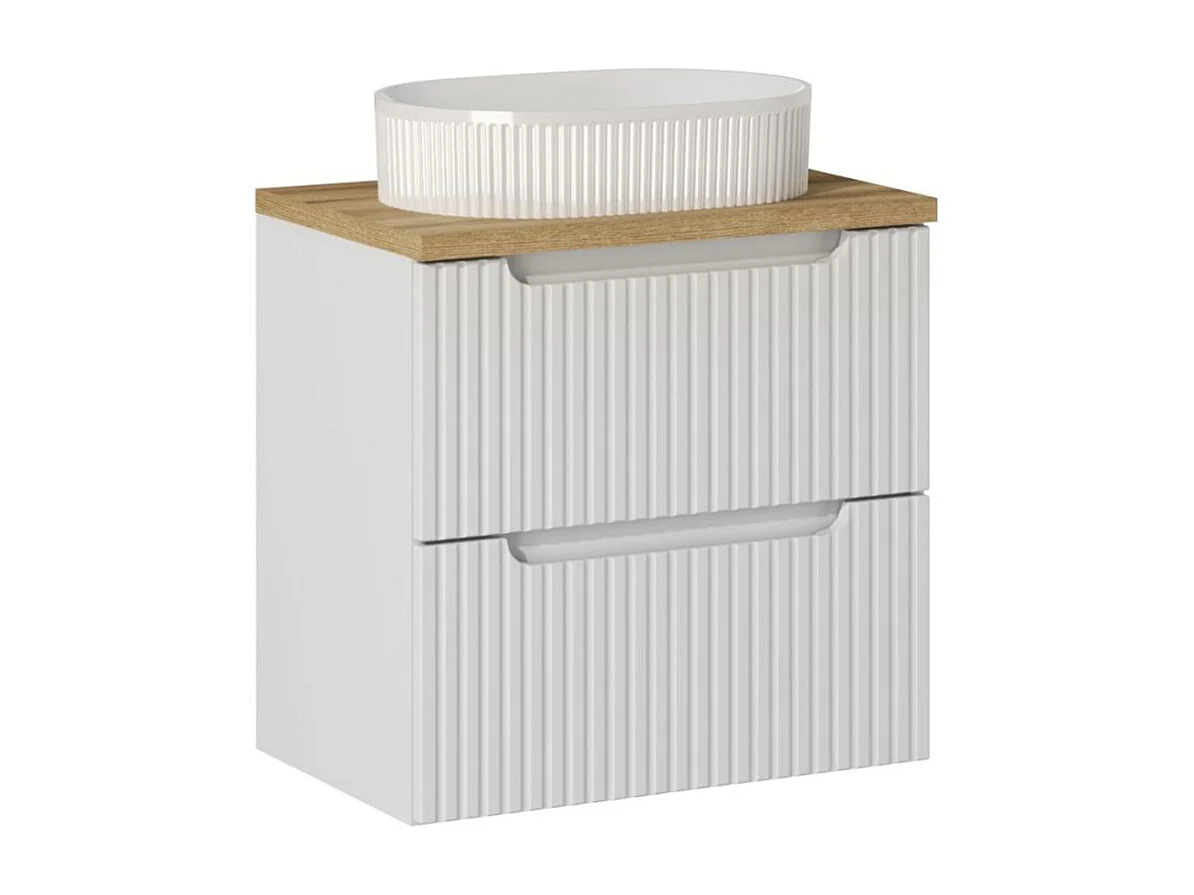 Ensemble meuble simple vasque 60cm 2 tiroirs et colonne Riva Blanc et Bois