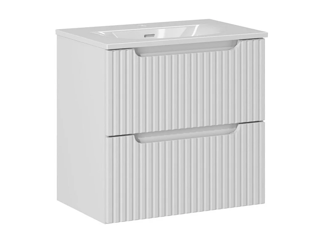 Riva hvid og træ, enkelt underskab 60 cm med 2 skuffer og piedestal