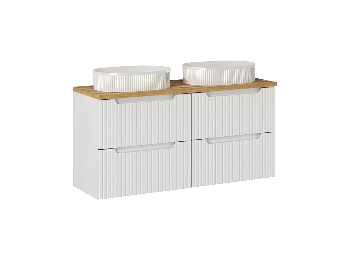 Ensemble meuble double vasque 120cm 4 tiroirs et colonne Riva Blanc et Bois