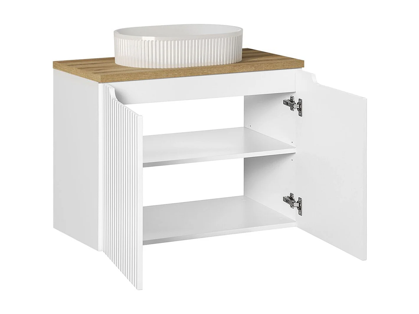 Ensemble meuble simple vasque 80cm 2 portes et colonne Riva Blanc et Bois