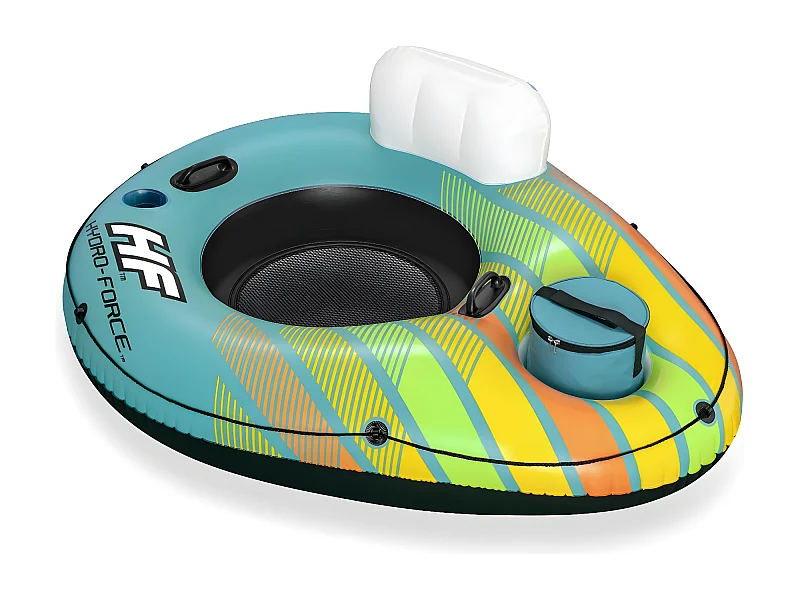 Bouée de Rivière Bestway Hydro-Force 159x126x53 cm Dossier, Porte-Verre, Poignées et Glacière Isotherme, Extractible Multicolore