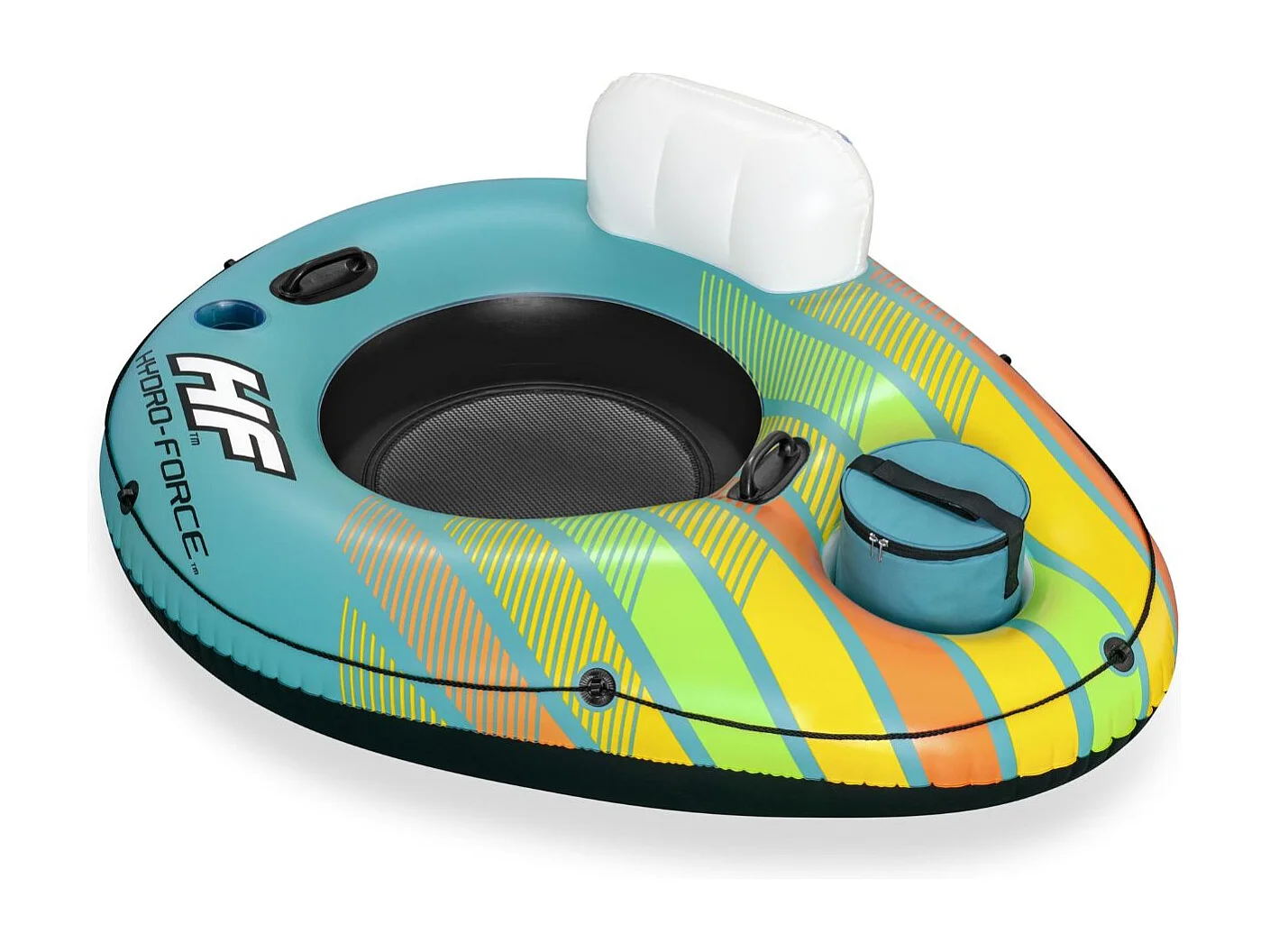 Bouée de Rivière Bestway Hydro-Force 159x126x53 cm Dossier, Porte-Verre, Poignées et Glacière Isotherme, Extractible Multicolore