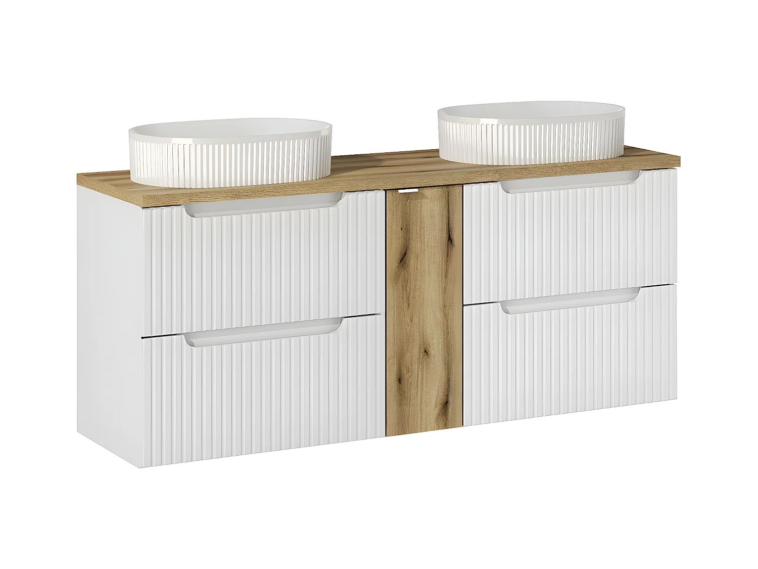 Meuble double vasque 140cm 4 tiroirs Riva Blanc et Bois