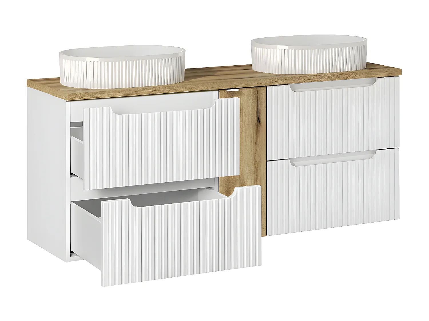 Mueble doble lavabo 140cm 4 cajones Riva Blanco y Madera