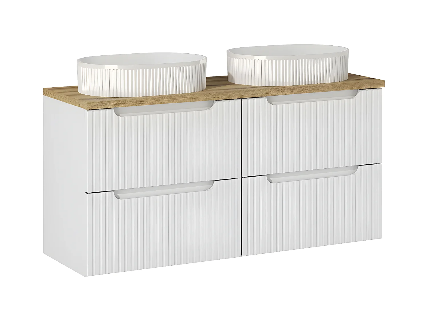 Meuble double vasque 120cm 4 tiroirs Riva Blanc et Bois
