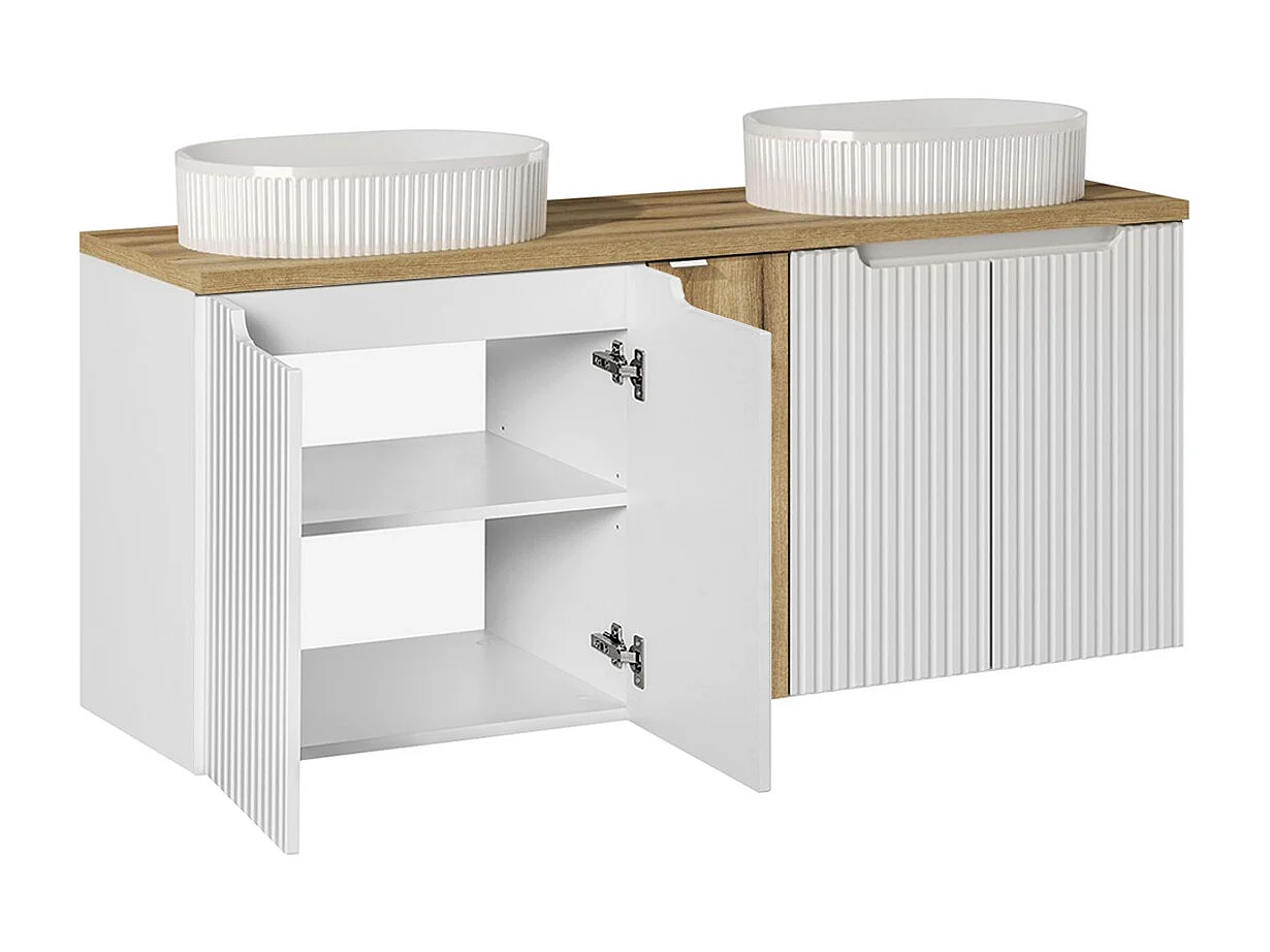 Mobile bagno doppio lavabo Riva bianco e marrone 140cm