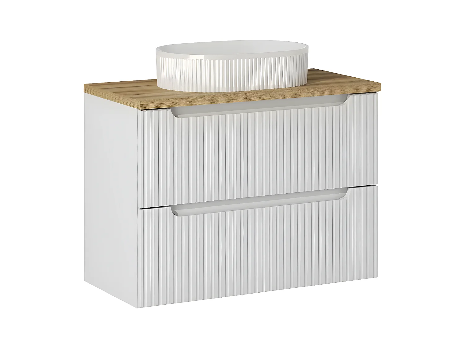 Meuble simple vasque 80cm 2 tiroirs Riva Blanc et Bois