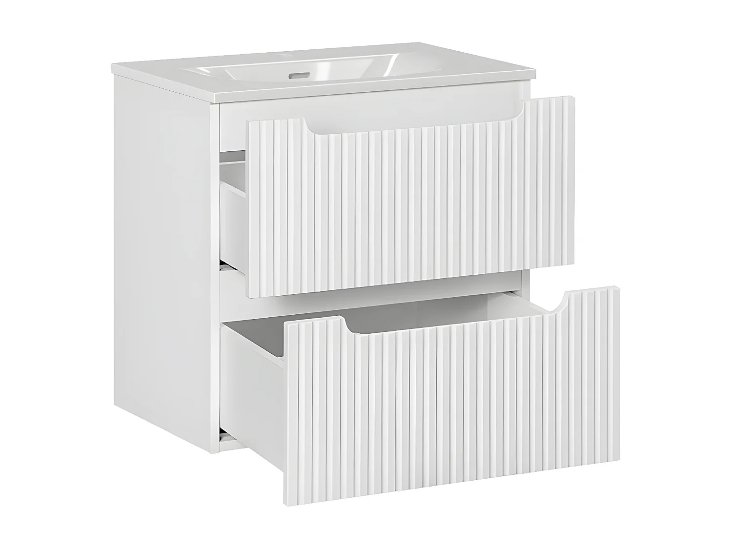 Meuble simple vasque encastrée 60cm 2 tiroirs Riva Blanc