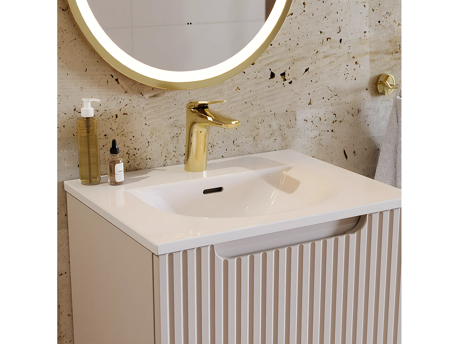 Meuble simple vasque encastrée 60cm 2 tiroirs Riva Blanc