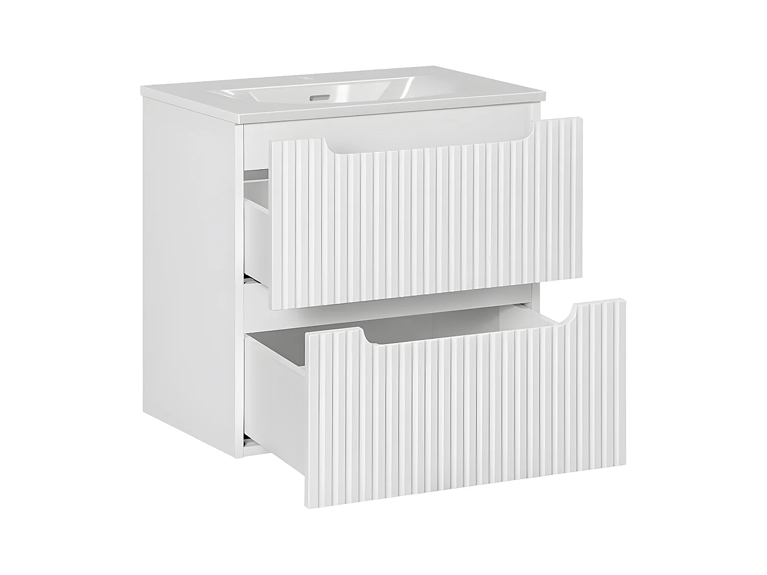 Meuble simple vasque encastrée 60cm 2 tiroirs Riva Blanc