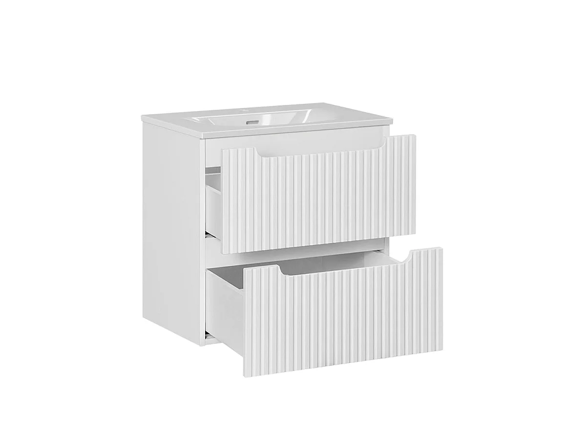 Meuble simple vasque encastrée 60cm 2 tiroirs Riva Blanc