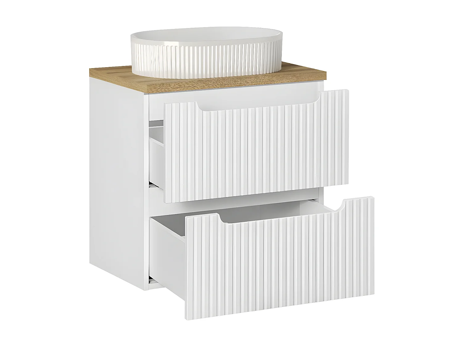 Meuble simple vasque 60cm 2 tiroirs Riva Blanc et Bois